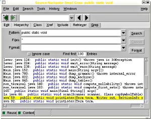 The convenient grep interface. You can search for a regular expression in *all* the source and header files, it is a very powerful and helpful thing. grepper